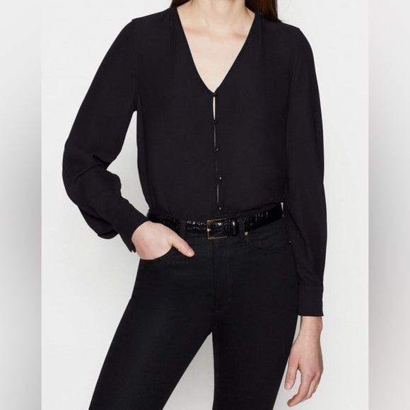 Equipment True Black Polyester Button Front Removable Neck Tie Haty Shirt EUC S - Picture 1 of 12